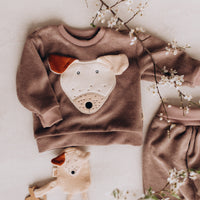 Pullover aus Bio Baumwolle mit Hund oder Schaf Motiv