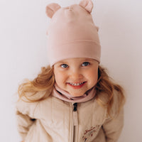 Haube aus Bio Baumwolle mit Teddy Ohren