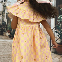 Ärmellose Kleid in gelb - rosa Karo - Muster - The Baltic Shop