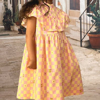 Ärmellose Kleid in gelb - rosa Karo - Muster - The Baltic Shop