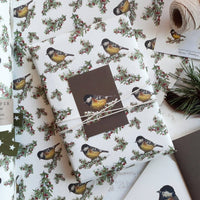 Geschenkpapier, Motiv: Tit Bird, Weiß, 3 Stück - The Baltic Shop