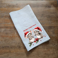 Geschirrtuch aus Leinen mit Weihnachtliche Mäuse Motiv - The Baltic Shop