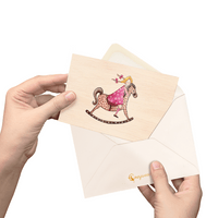 Grußkarte aus Holz - Schaukelpferd - The Baltic Shop