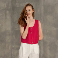 Leinen Knopf Front Crop Top in pink - The Baltic Shop