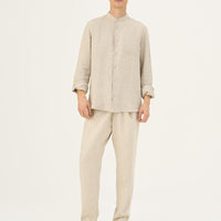 Leinenhemd mit Stehkragen in Melange – Herren Hemd aus 100 % Leinen - The Baltic Shop