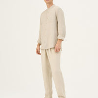 Leinenhemd mit Stehkragen in Melange – Herren Hemd aus 100 % Leinen - The Baltic Shop