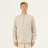 Leinenhemd mit Stehkragen in Melange – Herren Hemd aus 100 % Leinen - The Baltic Shop