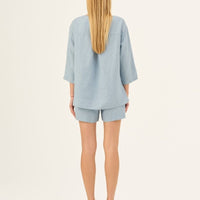 Lockeres Damen Top aus 100 % Leinen im Himmelblau - The Baltic Shop