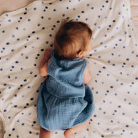 Musselin Romper in Blau aus Bio Baumwolle