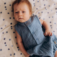 Musselin Romper in Blau aus Bio Baumwolle