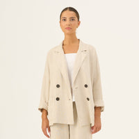 Oversize Damenjacke aus 100 % Leinen in Melange - The Baltic Shop