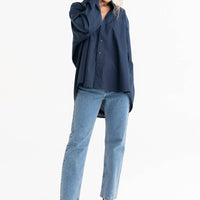 Oversized Hemd aus 100 % Baumwolle – Navy - The Baltic Shop