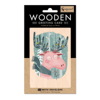 Weihnachtskarte aus Holz - glücklicher Reh - The Baltic Shop