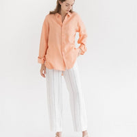 Willow Hose aus Leinen in Weiß mit graue Streifen - The Baltic Shop