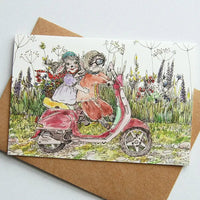 Faltkarte - Zwei Hasen auf einem Roller