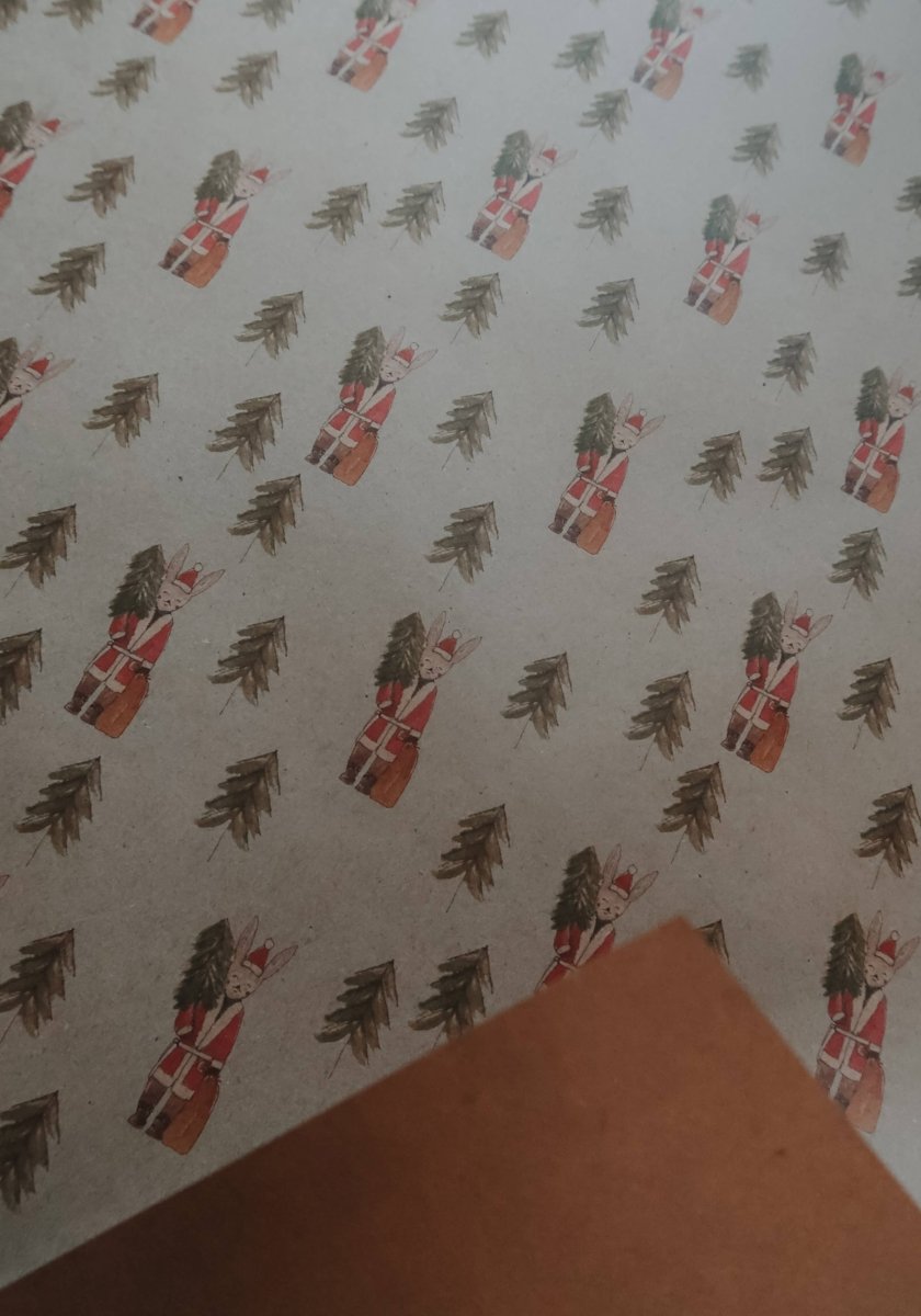 3 - teiliges Geschenkpapier aus Kraftpapier - Hase mit Baum - The Baltic Shop