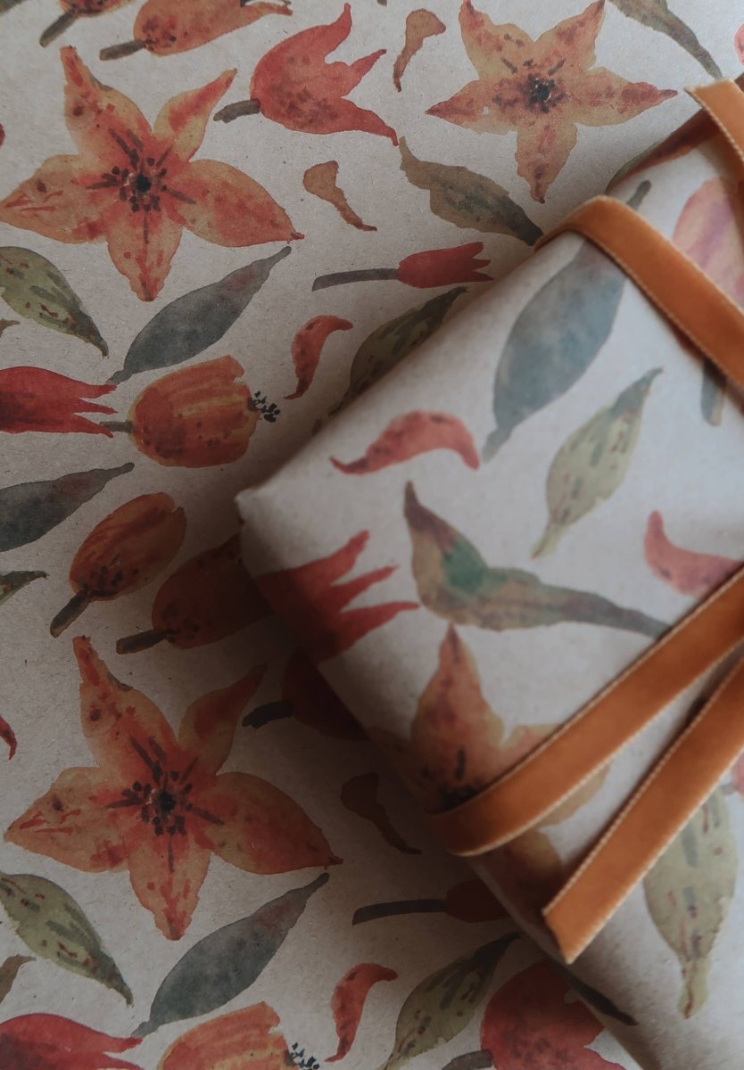 3 - teiliges Set aus Kraftpapier mit Tulpenmotiv - The Baltic Shop