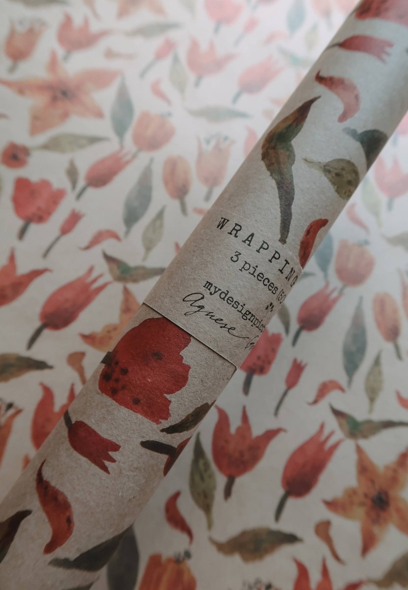 3 - teiliges Set aus Kraftpapier mit Tulpenmotiv - The Baltic Shop