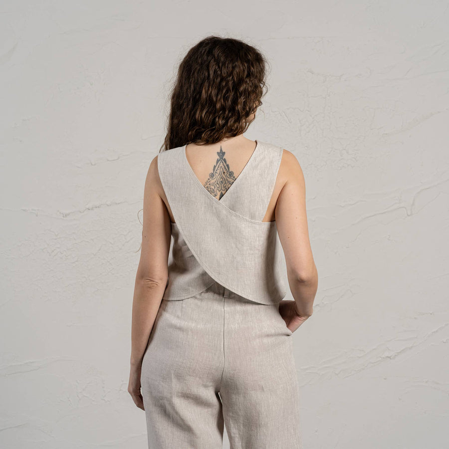 Leinen Cross-Back Crop Top in viele Farben