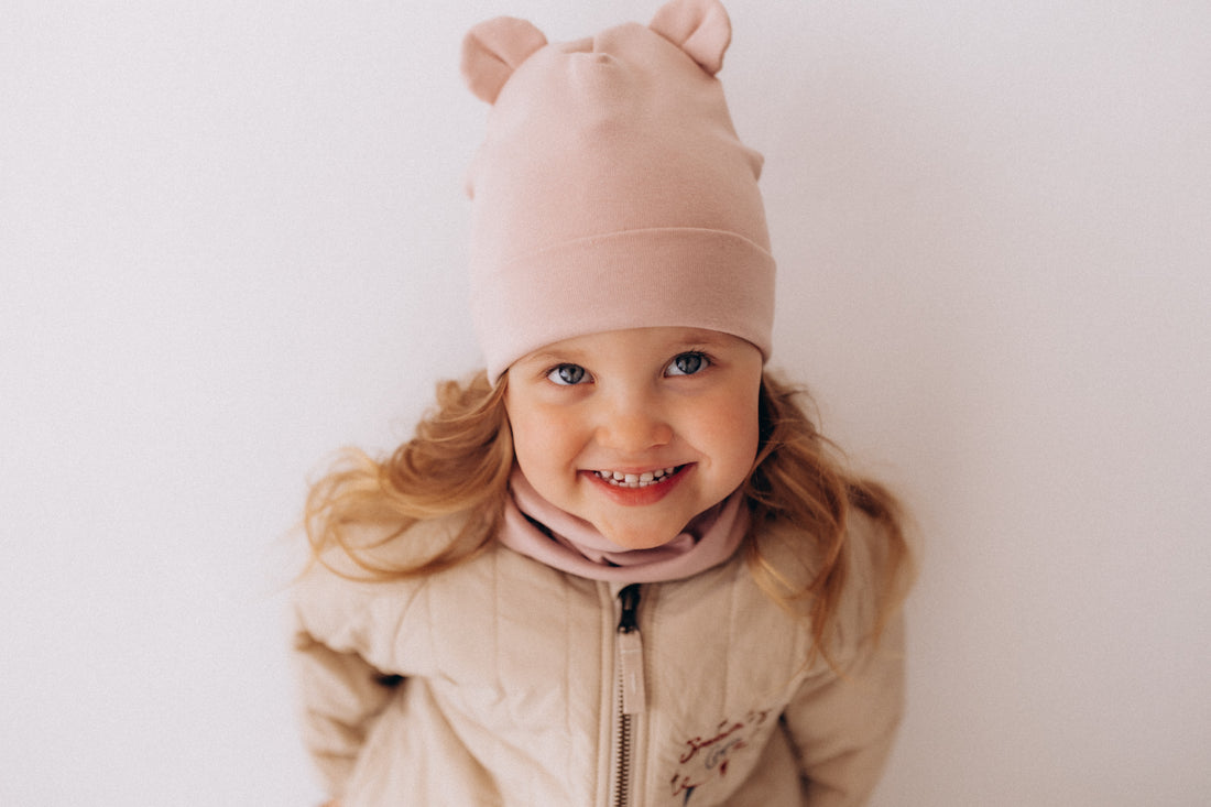 Haube aus Bio Baumwolle mit Teddy Ohren