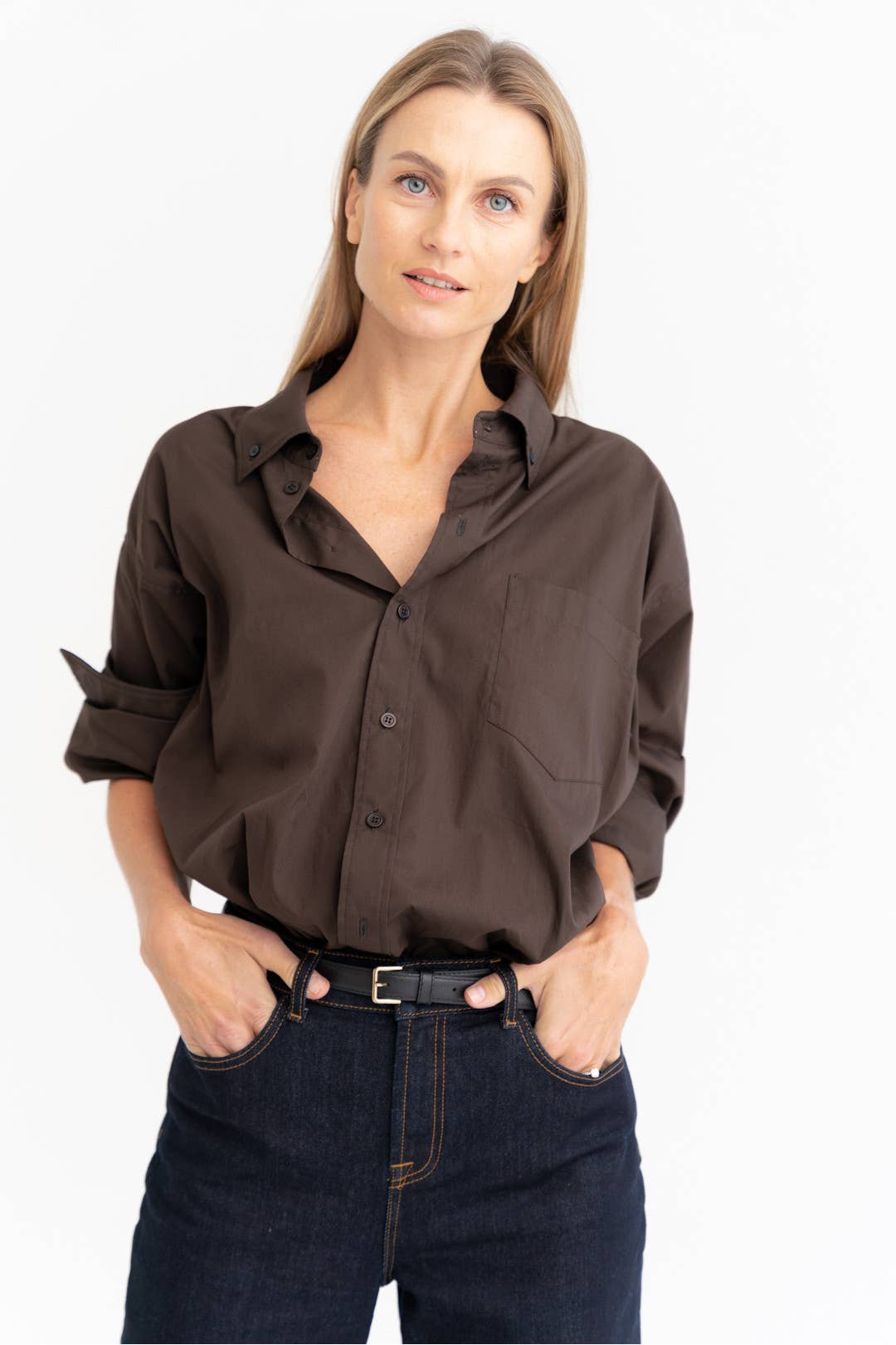 Oversized Hemd aus 100 % Baumwolle – Schokoladenbraun