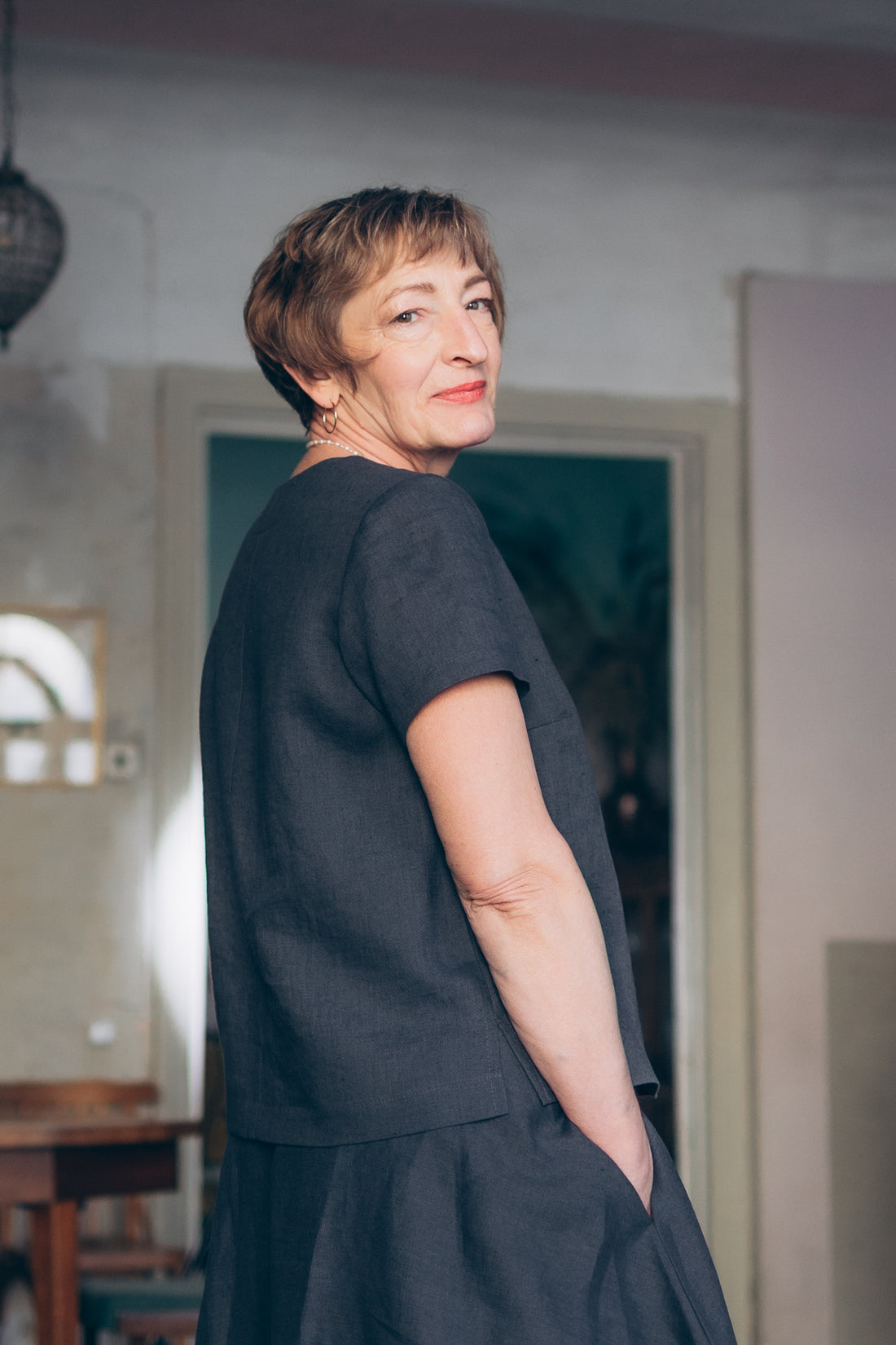 Leinentop mit V-Ausschnitt "Sabine"