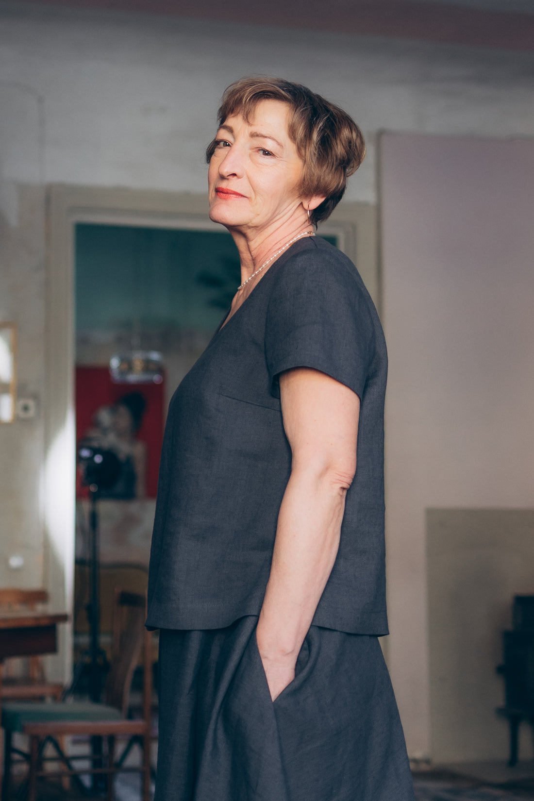 Leinentop mit V-Ausschnitt "Sabine"