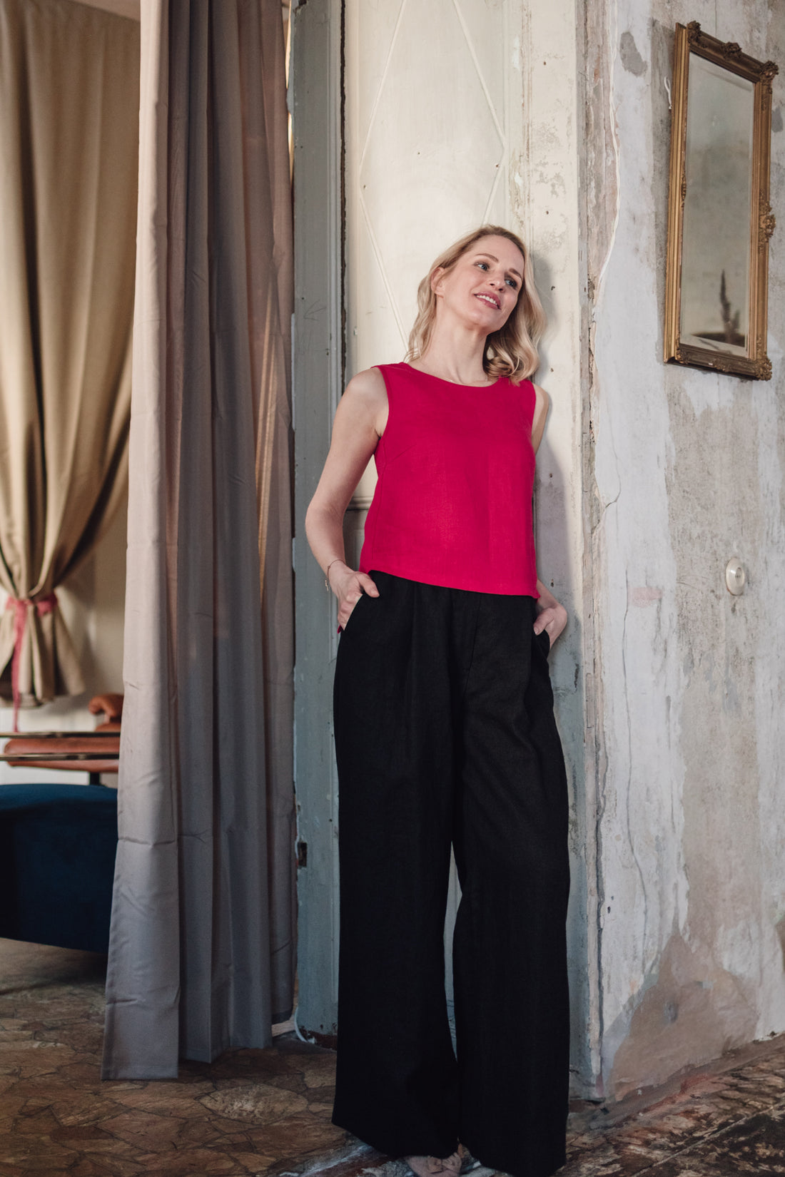 Top aus Leinen mit überlappende Rückenpartie "Santa"