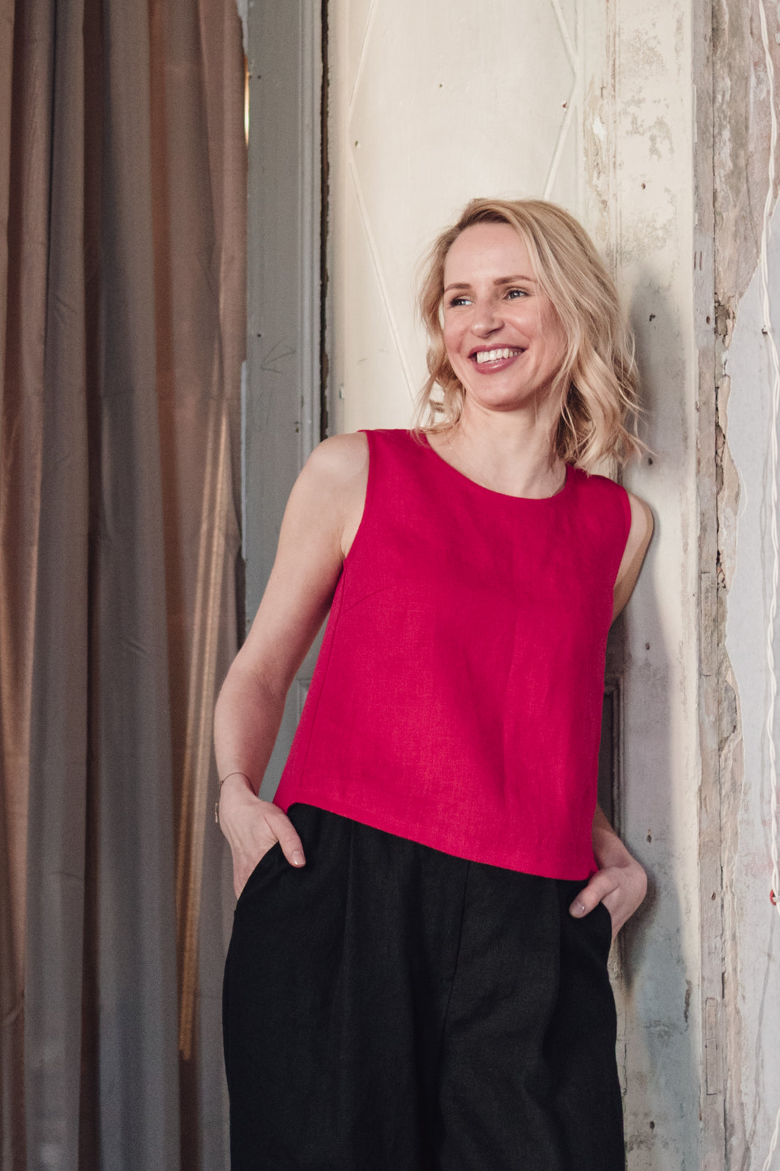 Top aus Leinen mit überlappende Rückenpartie "Santa"