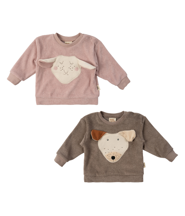 Pullover aus Bio Baumwolle mit Hund oder Schaf Motiv