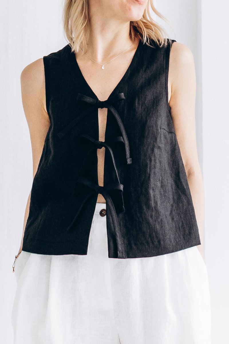 Ärmelloses Leinen Top "Luise" mit Bindebänder - The Baltic Shop