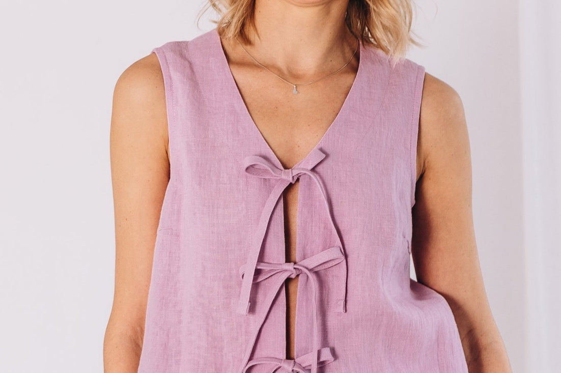 Ärmelloses Leinen Top "Luise" mit Bindebänder - The Baltic Shop