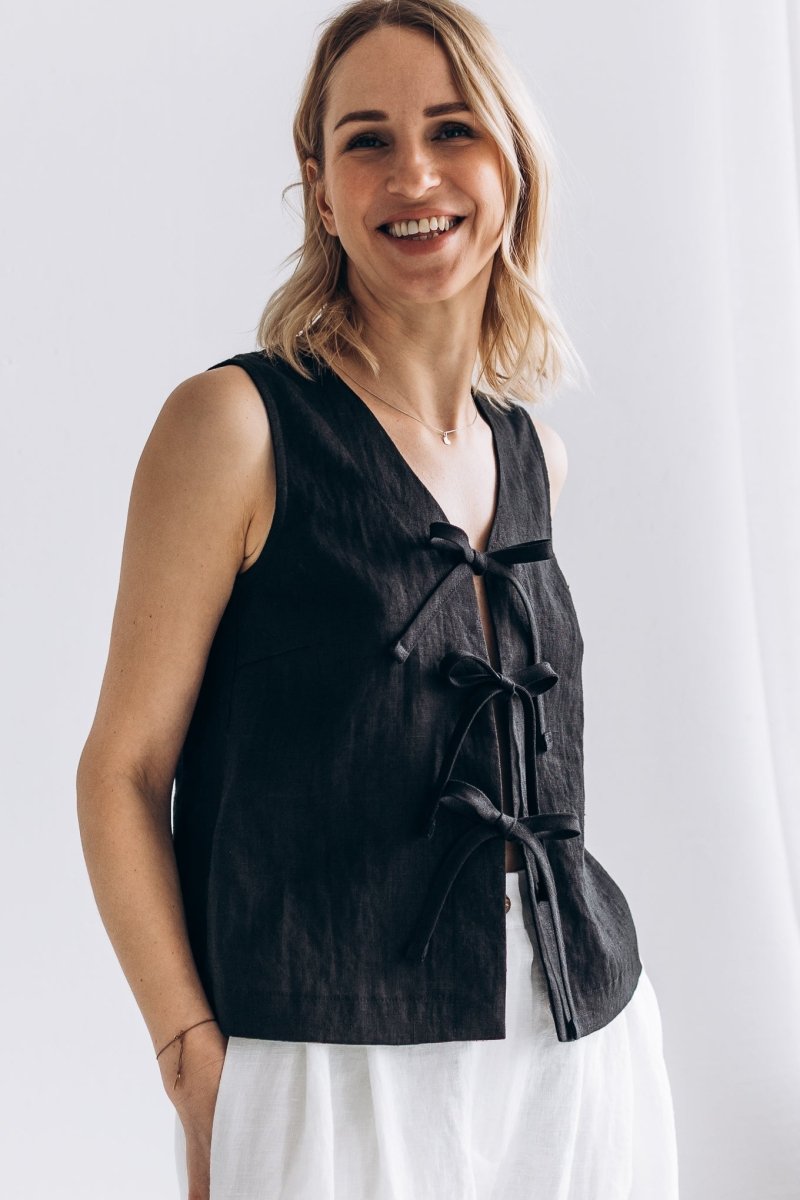 Ärmelloses Leinen Top "Luise" mit Bindebänder - The Baltic Shop
