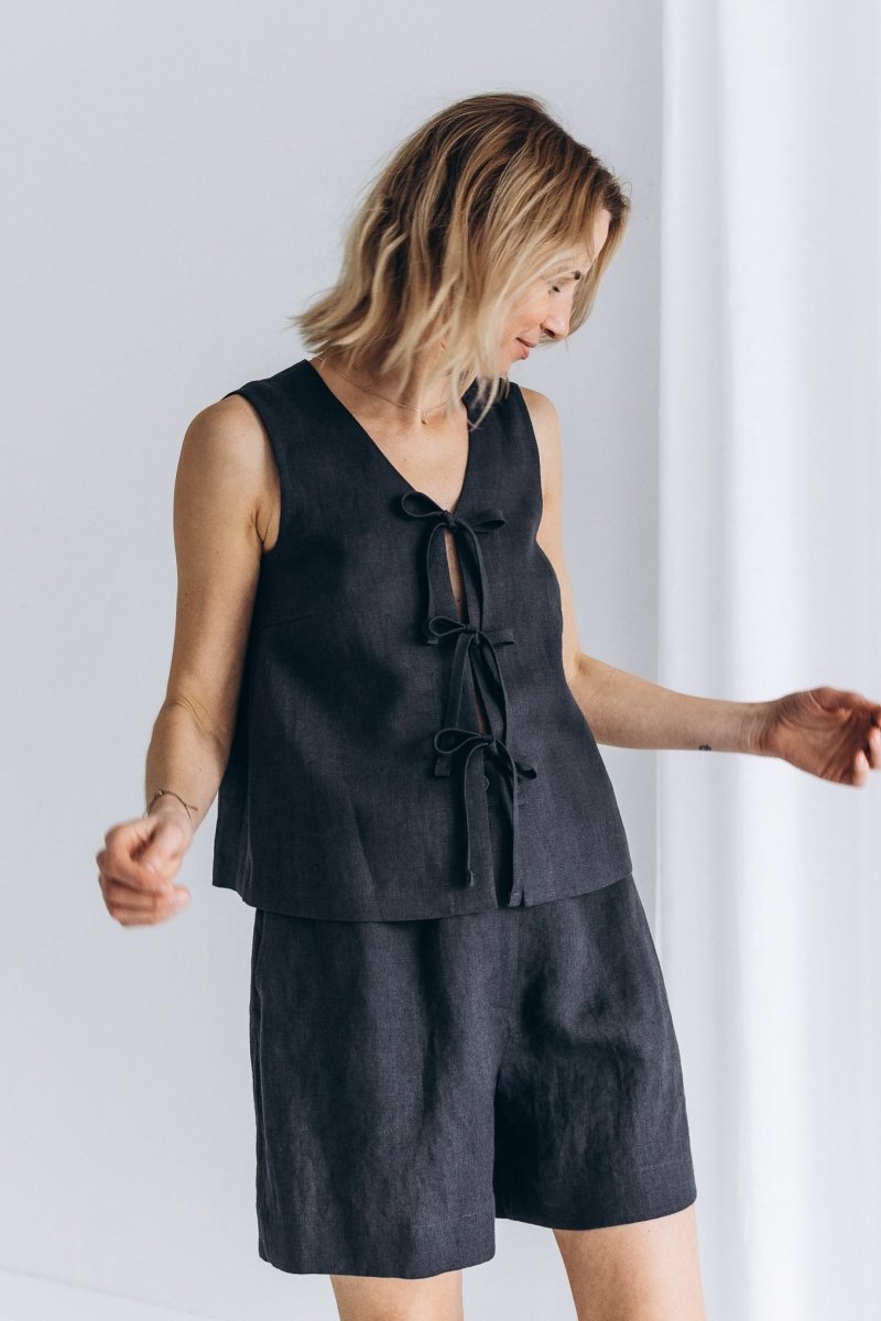 Ärmelloses Leinen Top "Luise" mit Bindebänder - The Baltic Shop