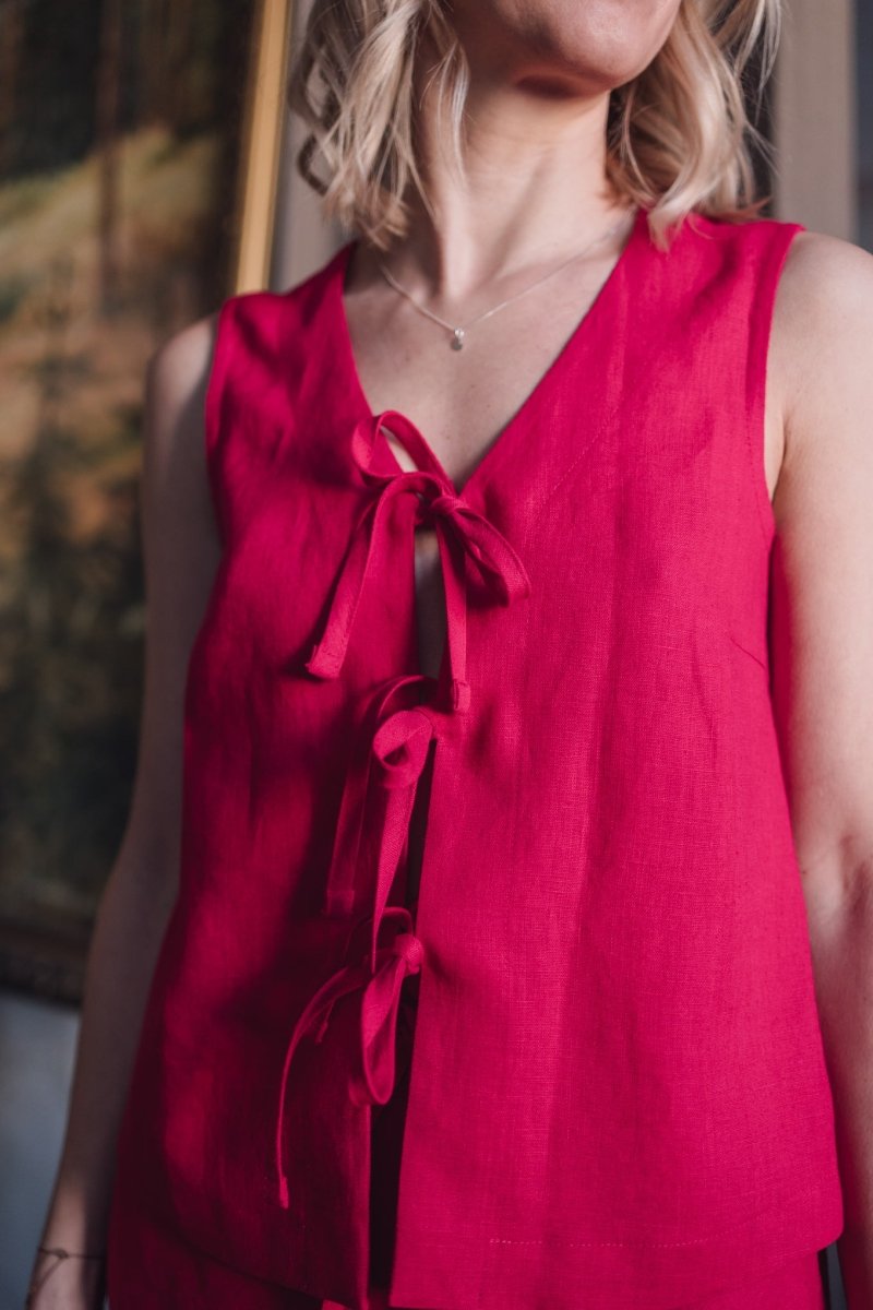 Ärmelloses Leinen Top "Luise" mit Bindebänder - The Baltic Shop