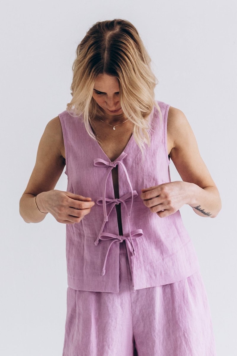 Ärmelloses Leinen Top "Luise" mit Bindebänder - The Baltic Shop