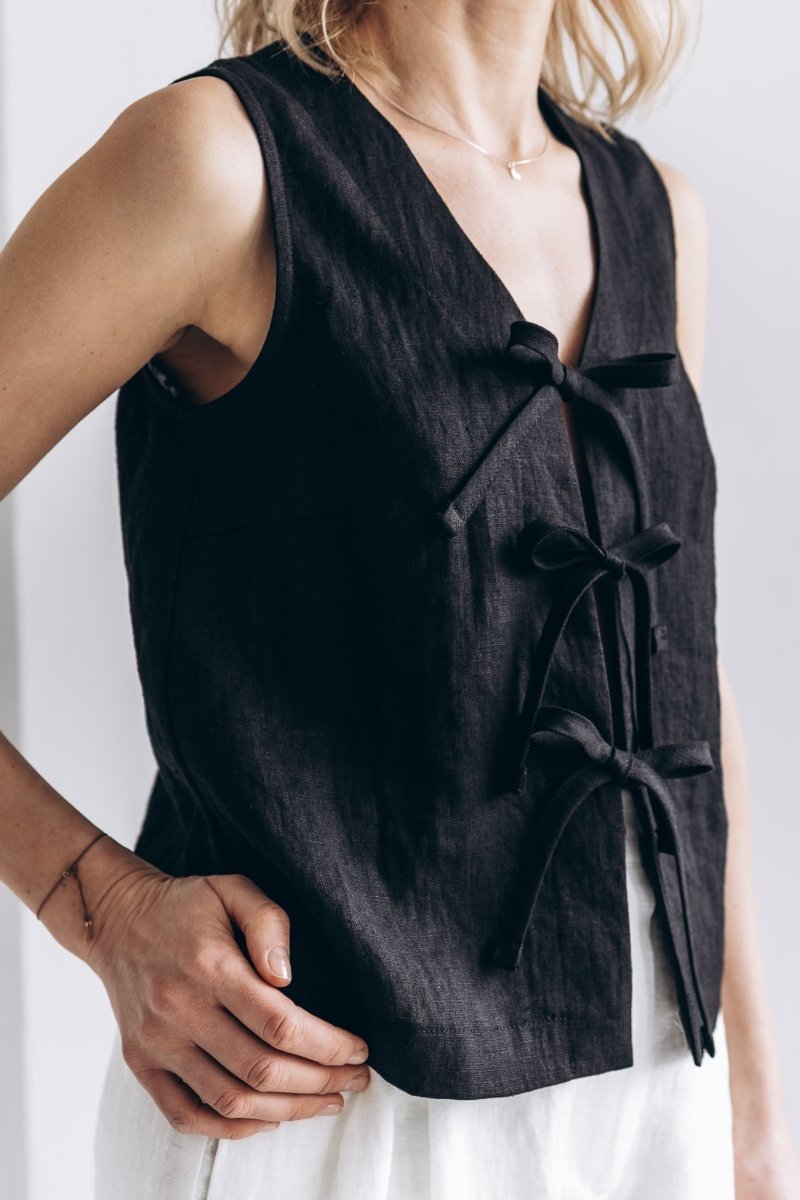 Ärmelloses Leinen Top "Luise" mit Bindebänder - The Baltic Shop