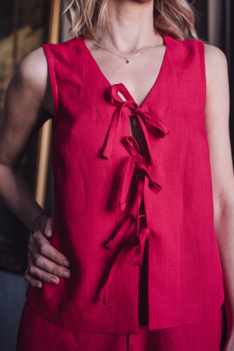 Ärmelloses Leinen Top "Luise" mit Bindebänder - The Baltic Shop