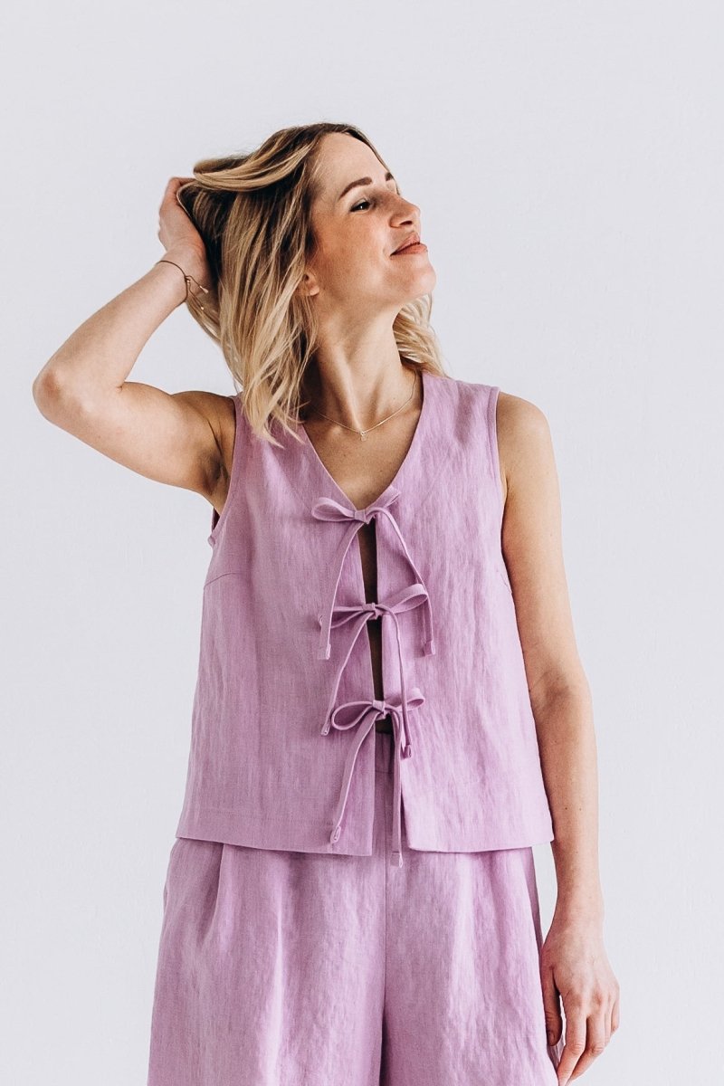 Ärmelloses Leinen Top "Luise" mit Bindebänder - The Baltic Shop