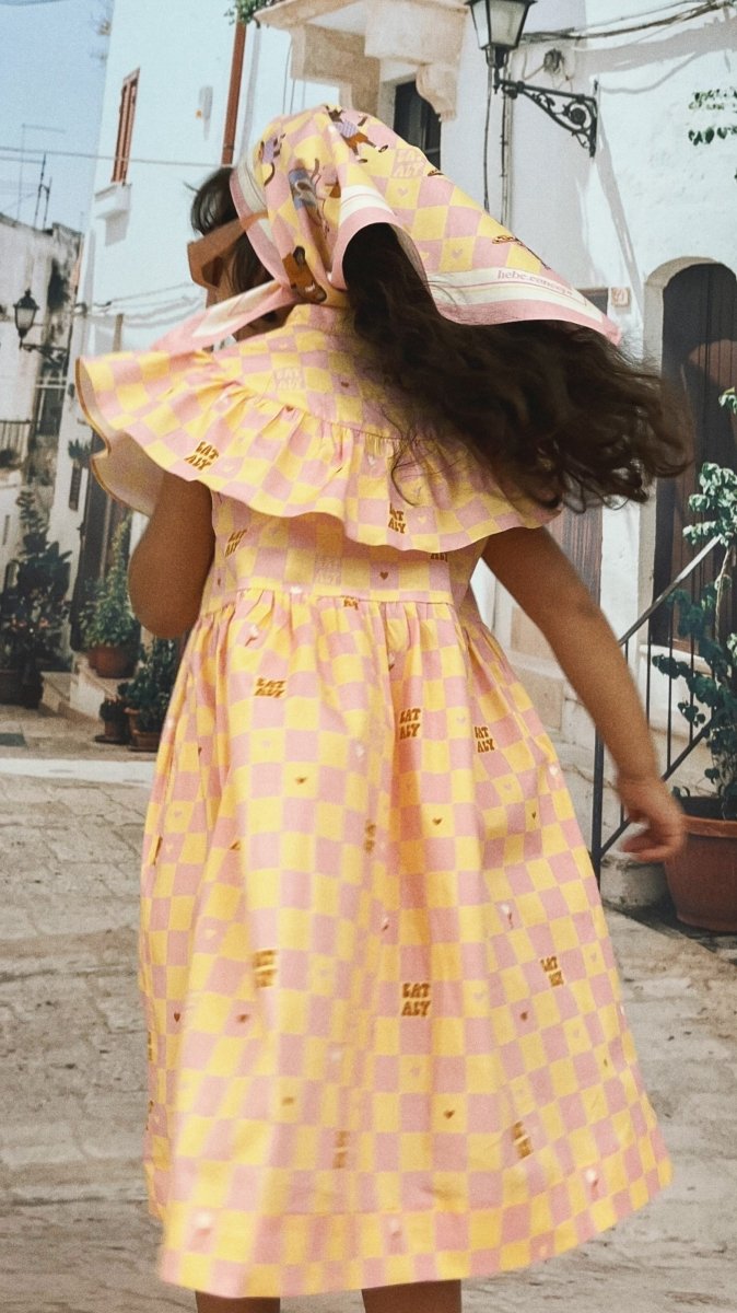 Ärmellose Kleid in gelb - rosa Karo - Muster - The Baltic Shop