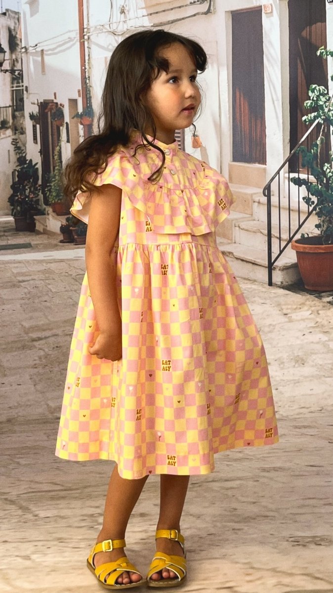 Ärmellose Kleid in gelb - rosa Karo - Muster - The Baltic Shop