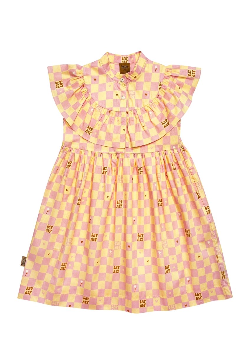 Ärmellose Kleid in gelb - rosa Karo - Muster - The Baltic Shop