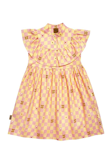 Ärmellose Kleid in gelb - rosa Karo - Muster - The Baltic Shop