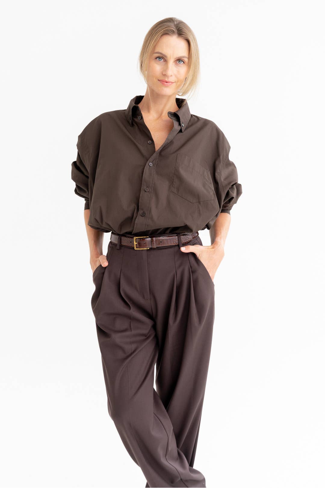 Oversized Hemd aus 100 % Baumwolle – Schokoladenbraun