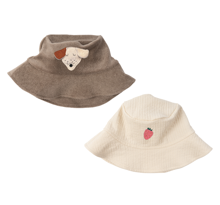 Fischerhüte aus Bio Baumwolle mit Erdbeere