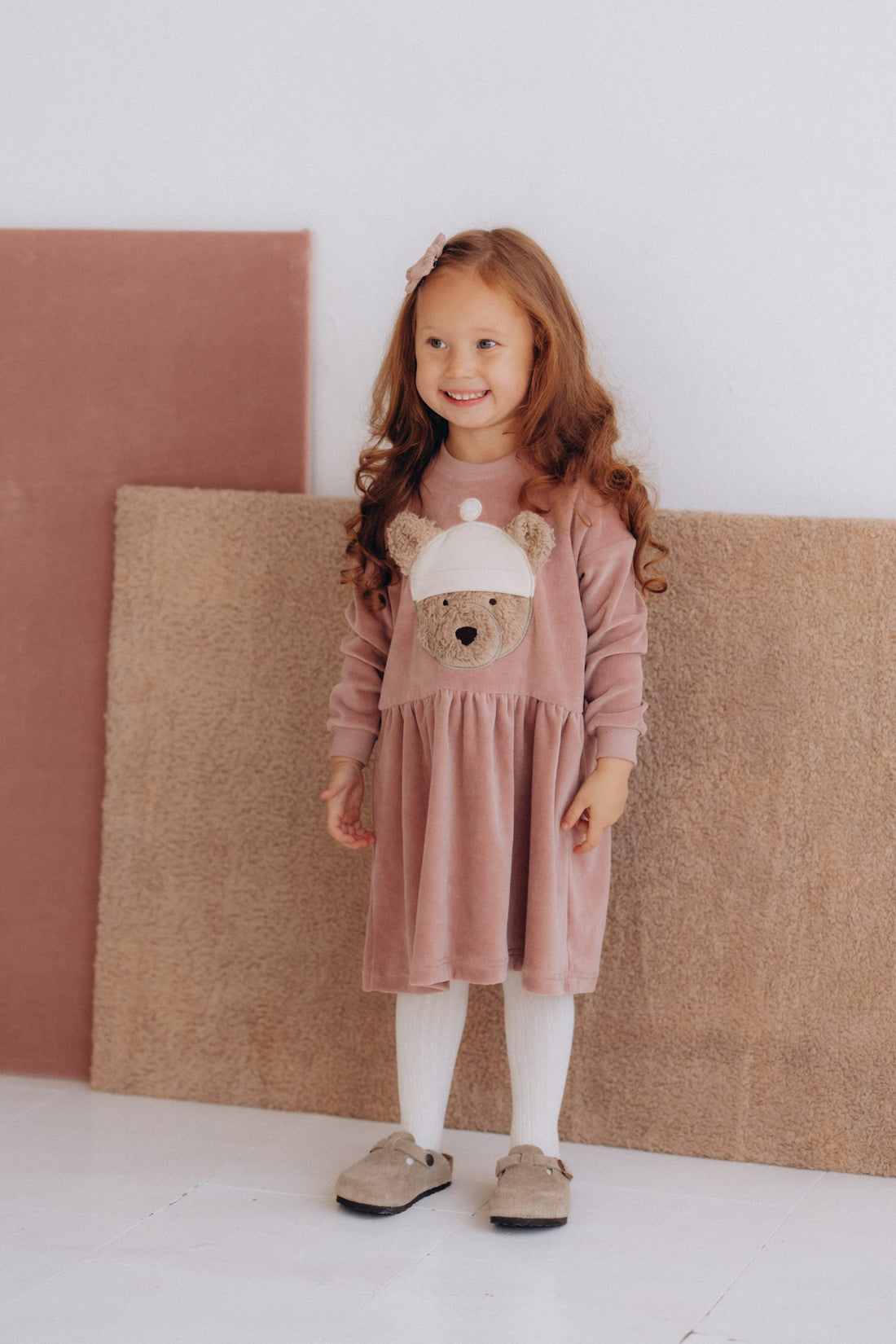 Velourskleid Rosewood mit Hipster Bär | Bio-Baumwolle
