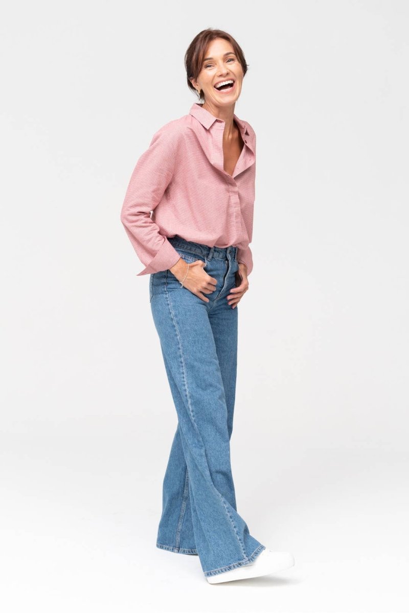 Entspanntes Hahnentritt - Hemd in Altrosa - The Baltic Shop