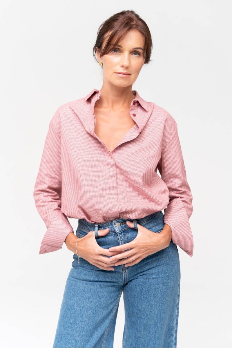 Entspanntes Hahnentritt - Hemd in Altrosa - The Baltic Shop