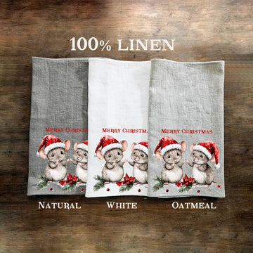 Geschirrtuch aus Leinen mit Weihnachtliche Mäuse Motiv - The Baltic Shop