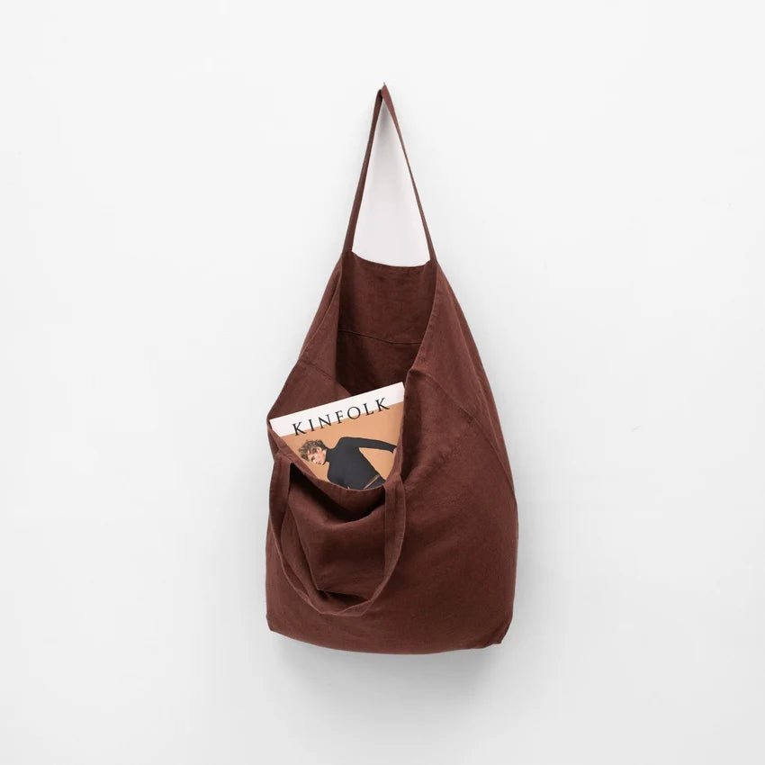 Großer Shopper aus Leinen in Schoko Braun - The Baltic Shop